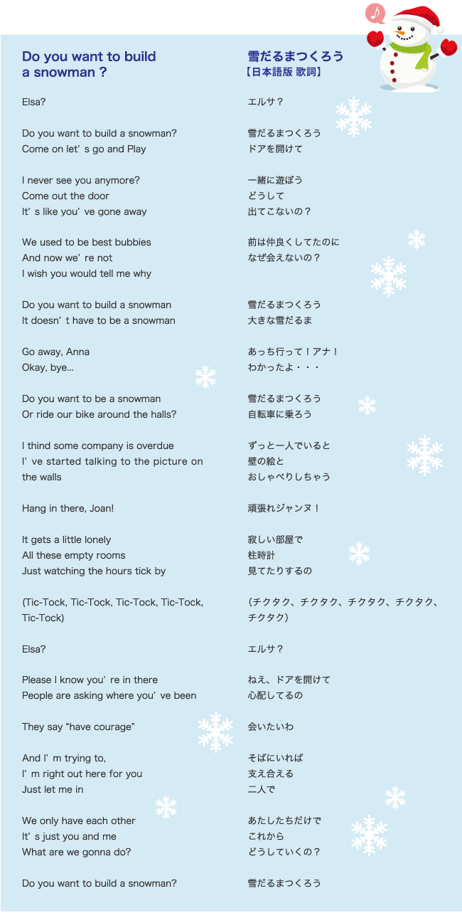 アナと雪の女王 雪だるま作ろう 歌詞 英語